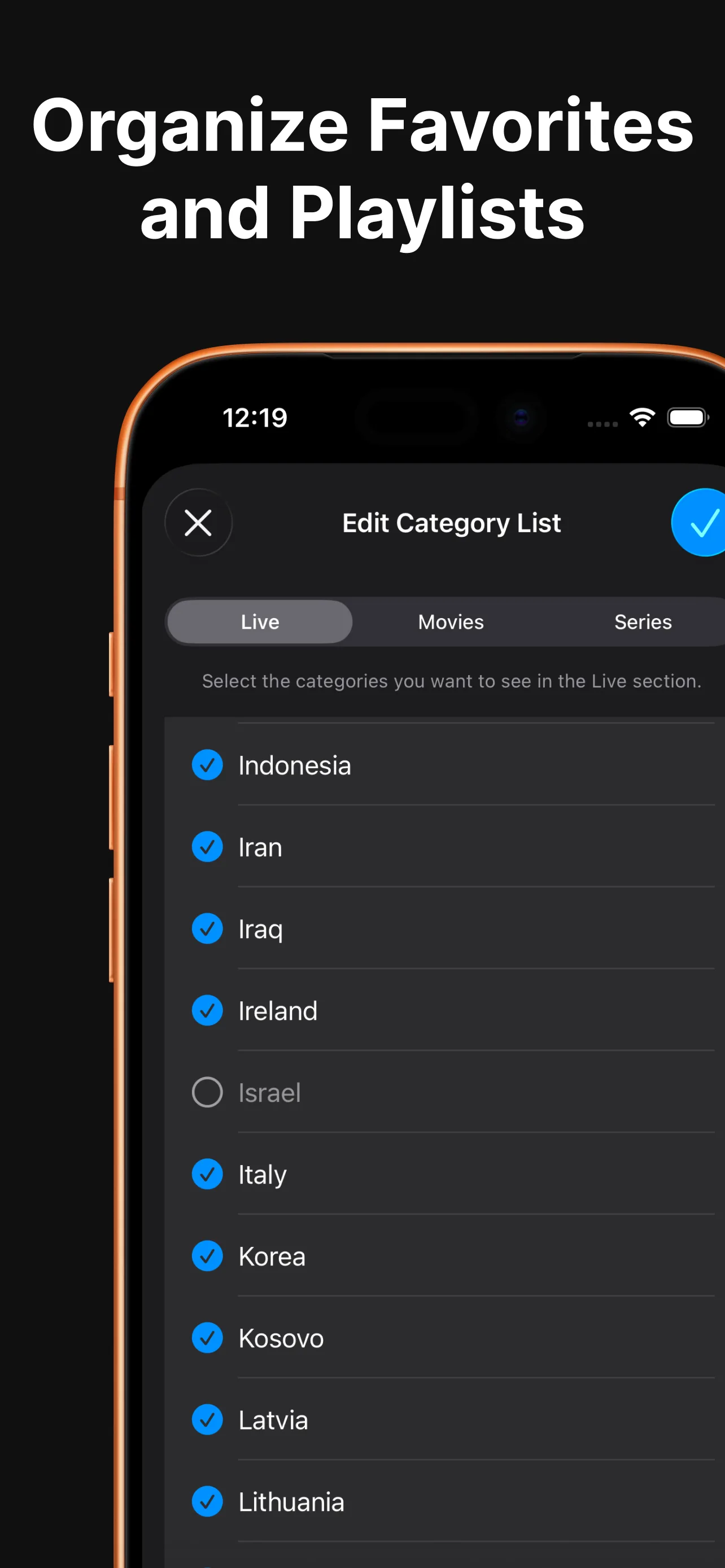 IPTV Pro category organizer