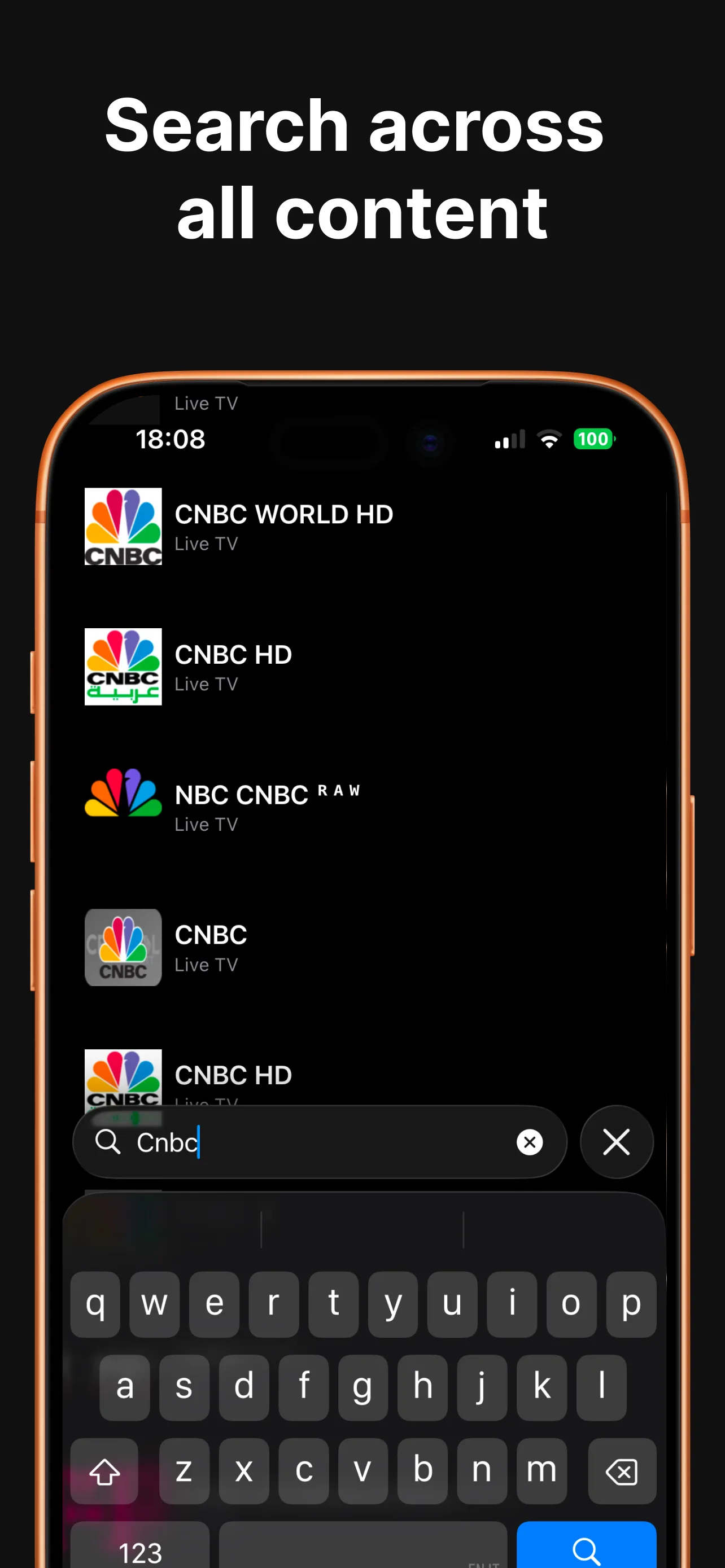 IPTV Pro search system across channels and VODs
